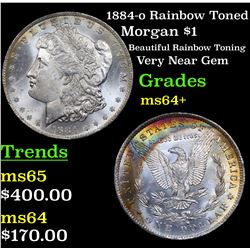 1884-o Rainbow Toned Morgan Dollar $1 Grades Choice+ Unc