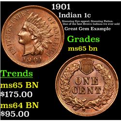 1901 Indian Cent 1c Grades GEM Unc BN