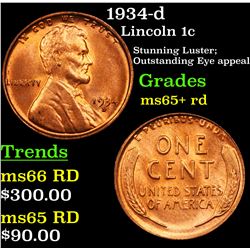 1934-d Lincoln Cent 1c Grades Gem+ Unc RD