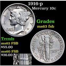 1916-p Mercury Dime 10c Grades Select Unc FSB
