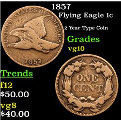 1857 Flying Eagle Cent 1c Grades vg+