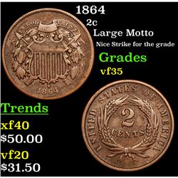1864 Two Cent Piece 2c Grades vf++