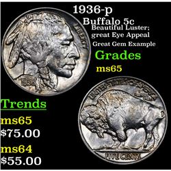 1936-p Buffalo Nickel 5c Grades GEM Unc