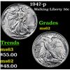Image 1 : 1947-p Walking Liberty Half Dollar 50c Grades Select Unc