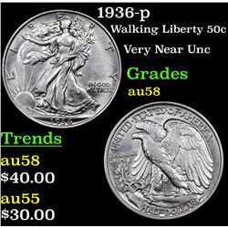 1936-p Walking Liberty Half Dollar 50c Grades Choice AU/BU Slider