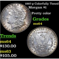 1887-p Colorfully Toned Morgan Dollar $1 Grades Choice Unc