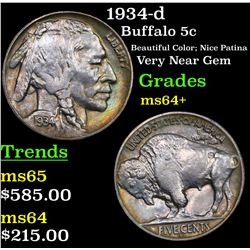 1934-d Buffalo Nickel 5c Grades Choice+ Unc