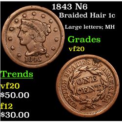 1843 N6 Braided Hair Large Cent 1c Grades vf, very fine