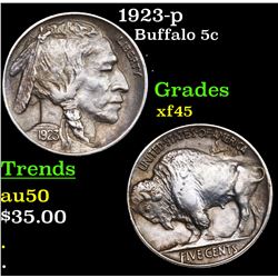 1923-p Buffalo Nickel 5c Grades xf+