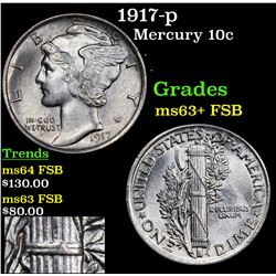 1917-p Mercury Dime 10c Grades Select Unc+ FSB