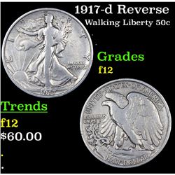 1917-d Reverse Walking Liberty Half Dollar 50c Grades f, fine