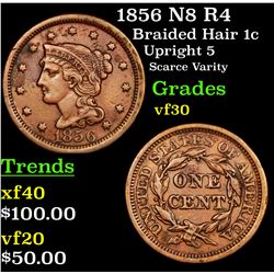 1856 N8 R4 Braided Hair Large Cent 1c Grades vf++