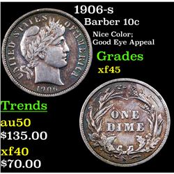 1906-s Barber Dime 10c Grades xf+