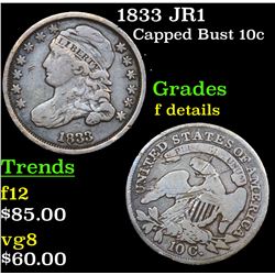 1833 JR1 Capped Bust Dime 10c Grades f details