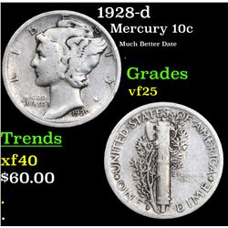 1928-d Mercury Dime 10c Grades vf+