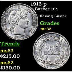 1913-p Barber Dime 10c Grades Select Unc