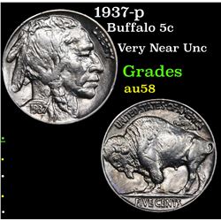 1937-p Buffalo Nickel 5c Grades Choice AU/BU Slider