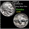 Image 1 : 1937-p Buffalo Nickel 5c Grades Choice AU/BU Slider