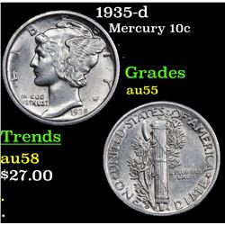 1935-d Mercury Dime 10c Grades Choice AU