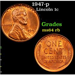 1947-p Lincoln Cent 1c Grades Choice Unc RB