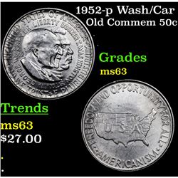 1952-p Wash/Car Old Commem Half Dollar 50c Grades Select Unc