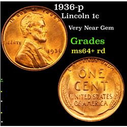 1936-p Lincoln Cent 1c Grades Choice+ Unc RD