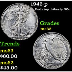 1946-p Walking Liberty Half Dollar 50c Grades Select Unc