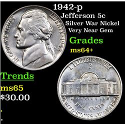 1942-p Jefferson Nickel 5c Grades Choice+ Unc