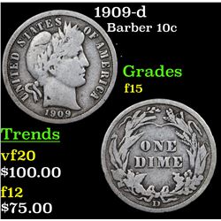 1909-d Barber Dime 10c Grades f+
