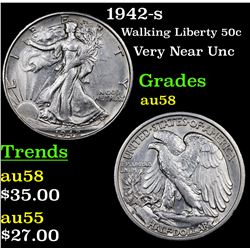 1942-s Walking Liberty Half Dollar 50c Grades Choice AU/BU Slider