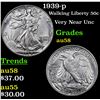 Image 1 : 1939-p Walking Liberty Half Dollar 50c Grades Choice AU/BU Slider