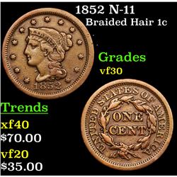 1852 N-11 Braided Hair Large Cent 1c Grades vf++