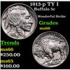 Image 1 : 1913-p TY I Buffalo Nickel 5c Grades GEM+ Unc