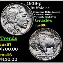 1936-p Buffalo Nickel 5c Grades GEM++ Unc