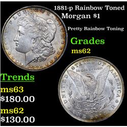 1881-p Rainbow Toned Morgan Dollar $1 Grades Select Unc