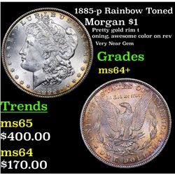 1885-p Rainbow Toned Morgan Dollar $1 Grades Choice+ Unc
