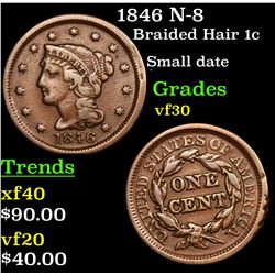 1846 N-8 Braided Hair Large Cent 1c Grades vf++