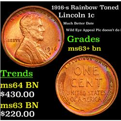 1916-s Rainbow Toned Lincoln Cent 1c Grades Select+ Unc BN