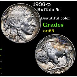1936-p Buffalo Nickel 5c Grades Choice AU
