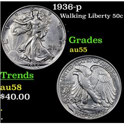 1936-p Walking Liberty Half Dollar 50c Grades Choice AU