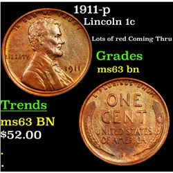 1911-p Lincoln Cent 1c Grades Select Unc BN