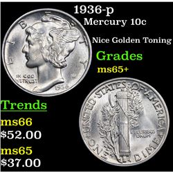 1936-p Mercury Dime 10c Grades GEM+ Unc