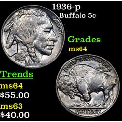 1936-p Buffalo Nickel 5c Grades Choice Unc
