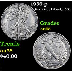 1936-p Walking Liberty Half Dollar 50c Grades Choice AU