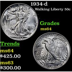 1934-d Walking Liberty Half Dollar 50c Grades Choice Unc