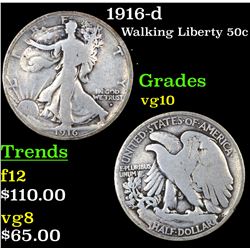 1916-d Walking Liberty Half Dollar 50c Grades vg+