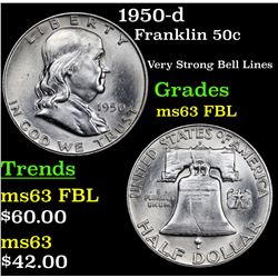 1950-d Franklin Half Dollar 50c Grades Select Unc FBL