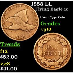 1858 LL Flying Eagle Cent 1c Grades vg+