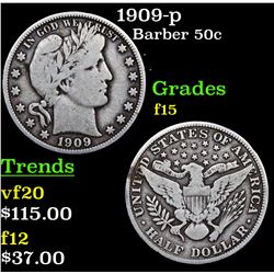 1909-p Barber Half Dollars 50c Grades f+