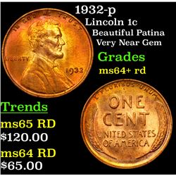 1932-p Lincoln Cent 1c Grades Choice+ Unc RD